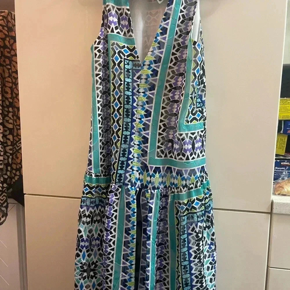 Women’s Sleeveless Dress MIDI Geometric Pattern Size M Flare - Picture 2 of 7